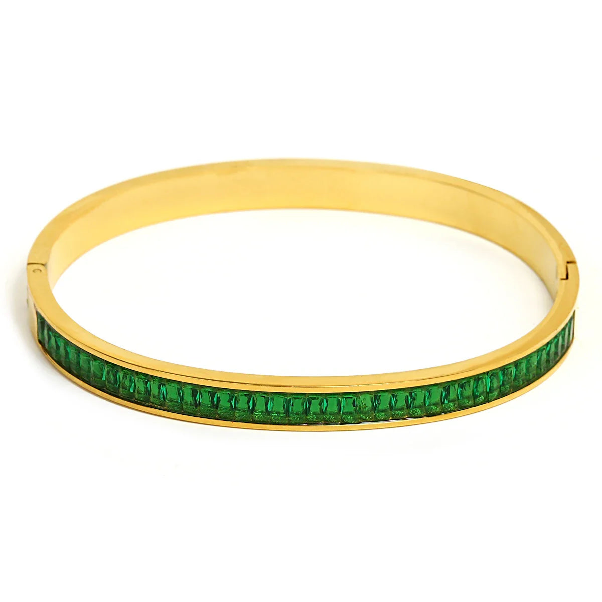 Chic Green Zircon Stainless Steel Bangle Bracelets for Women Charm Texture Simple Gold Color Accessories-Dollar Bargains Online Shopping Australia