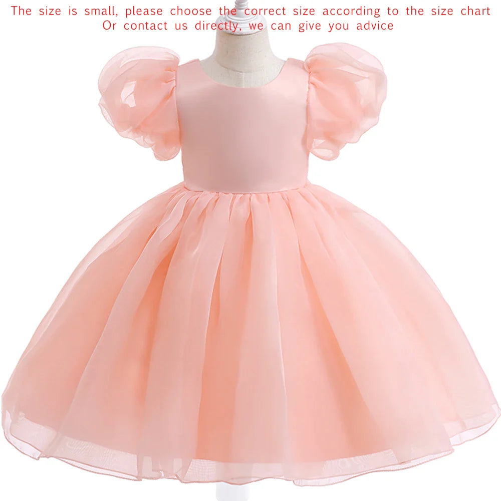Girl Princess Dress Tulle Puff Sleeve Wedding Party Kids Dresses for Girls Birthday Child Clothes Bridemaids Gown-Dollar Bargains Online Shopping Australia