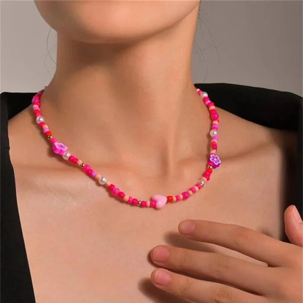 Boho Choker Simple Vintage Red Heart Shape Necklace For Women Fashion Collar Beads Jewelry Party Gift-Dollar Bargains Online Shopping Australia