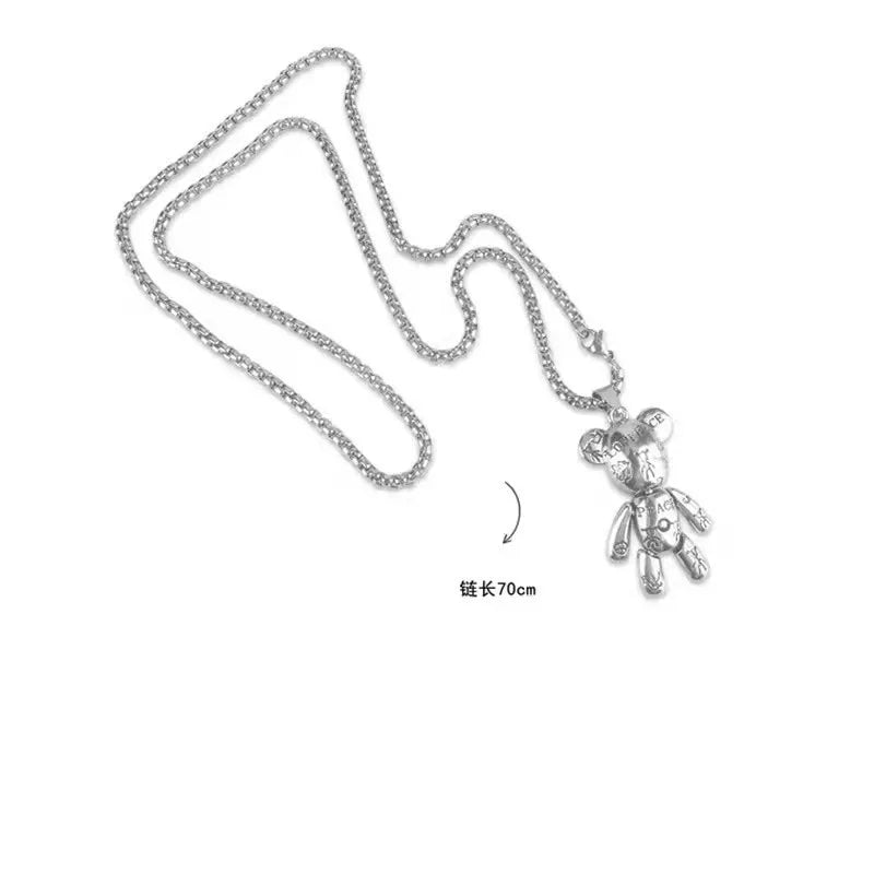 Fashion Cute Hip Hop Bear Pendant Necklace for Men & Women Punk Wind Titanium Steel Sweater Chain Jewelry Set Lovers Gift-Dollar Bargains Online Shopping Australia