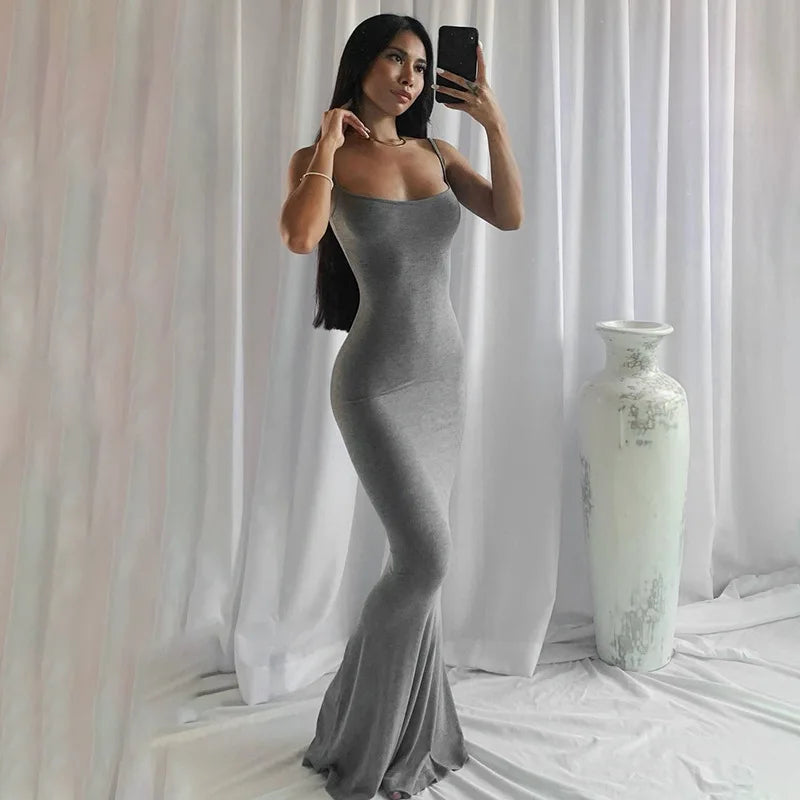 Satin Slip Sleeveless Backless Maxi Dress Women Summer Bodycon Elegant Sexy Outfits Ladies Birthday Party Club Sundress