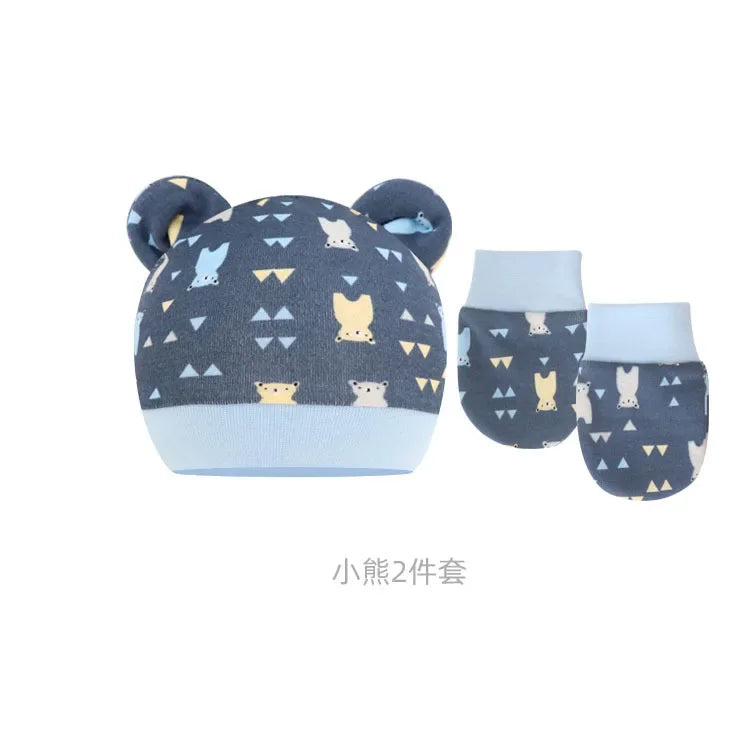 5pcs Baby Cartoon Anti-scratch Gloves Hat Foot Cover Set Handguard Cotton Mittens Beanie Socks Kit for Infant Newborn Headwear-Dollar Bargains Online Shopping Australia