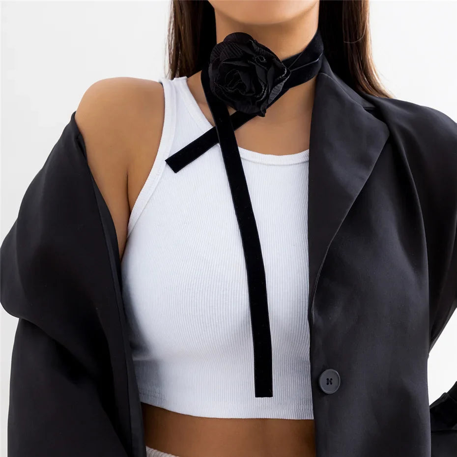 Romantic Gothic Big Rose Flower Clavicle Chain Necklace for Women Ladies Korean Fashion Adjustable Rope Choker Y2K Accessories-Dollar Bargains Online Shopping Australia