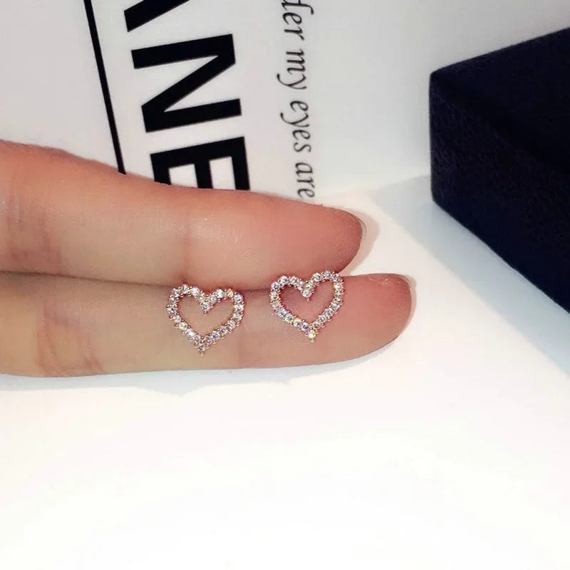 Silver Color Heart Bling Zircon Stone Stud Earrings Women Jewelry-Dollar Bargains Online Shopping Australia