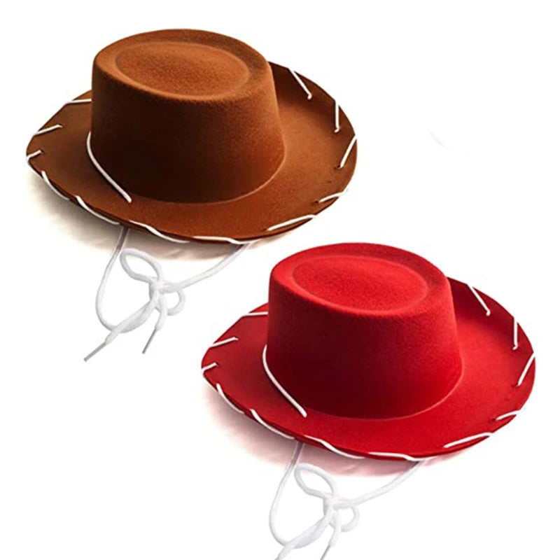 Novelty Brown Red Felt Cowboy Hat Wild West Cosplay Fancy Dress Holiday Decor