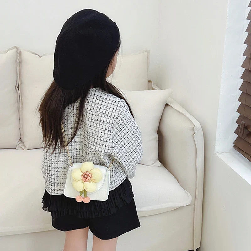 Children's Shoulder Bags Spring Flower Lace Bow Decor Girls Crossbody Bag Waterproof PU Kids Backpack Toddler Purse Handbag
