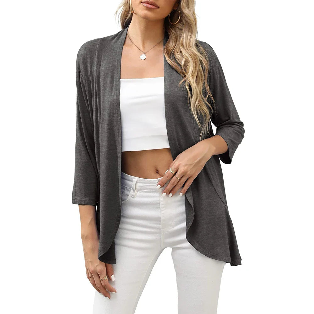 Women Fashion Cardigan Spring Solid Color Cardigan Top Open Stitch Solid Female Autumn-Dollar Bargains Online Shopping Australia