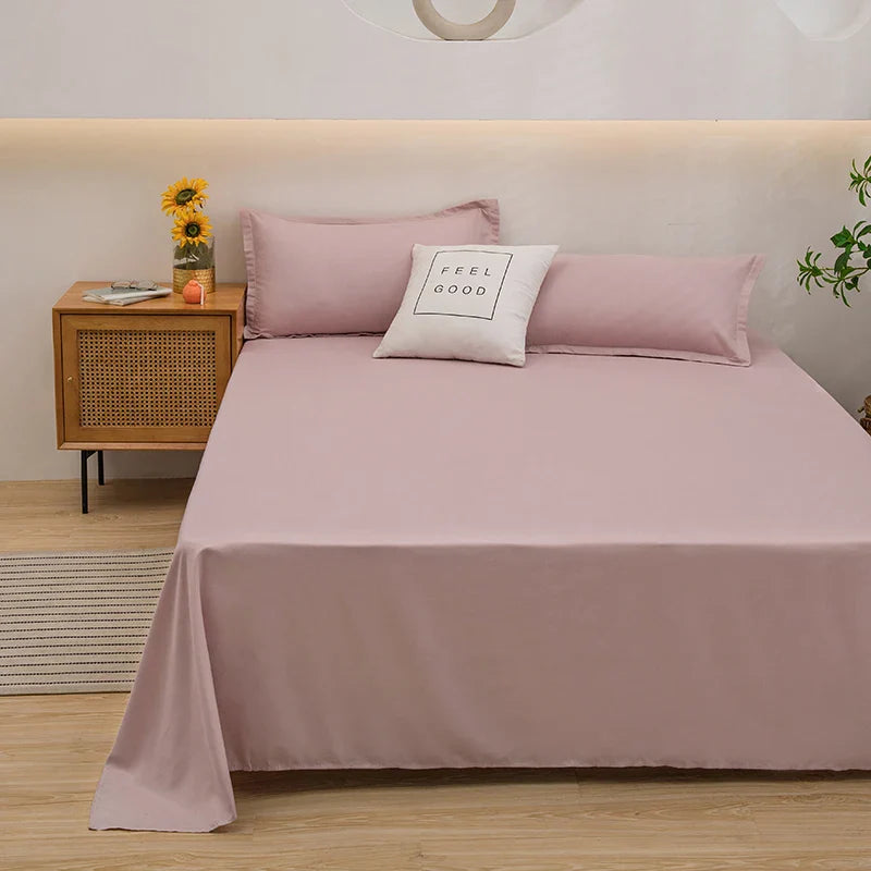 Washed Cotton Flat Bed Sheet Solid Bed Cover Single Double Queen King Size Bedsheet Linens Soft Bedspread (Pillowcase Can Order)