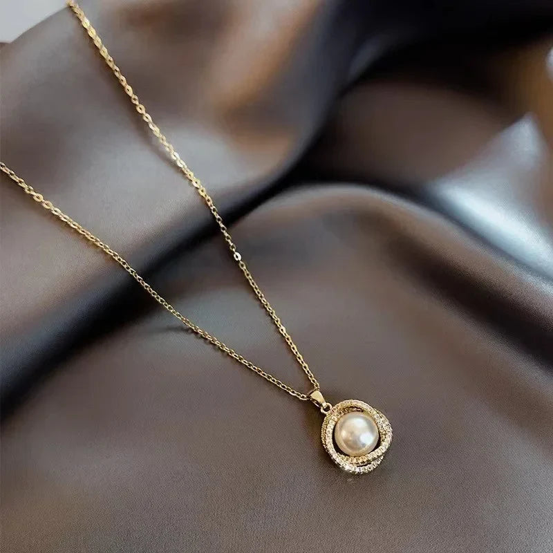 Beads Women's Neck Chain Kpop Pearl Pendant Necklace Gold Color Goth Chocker Jewelry Pendant Necklaces