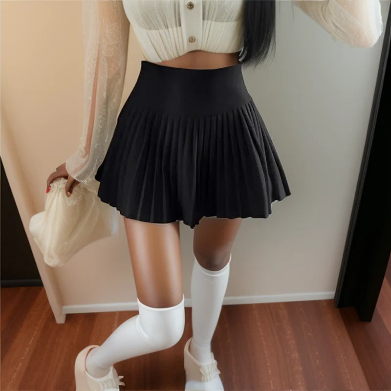 High Waist Womens Sexy Mini Skirts Side Zipper Vintage Pleated Skirt Korean Student White Tennis Skirts Short Black