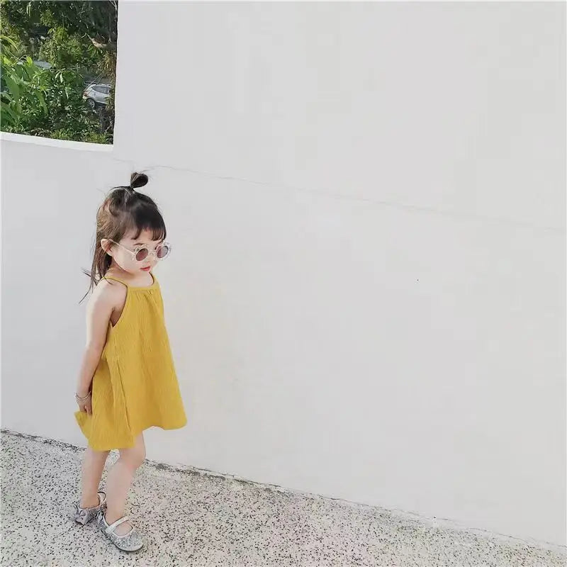 Summer Cute Girls Muslin Slip Dress Princess Kids Sleeveless Linen Cotton Baby Girls Clothing for Beach Girls Costumes