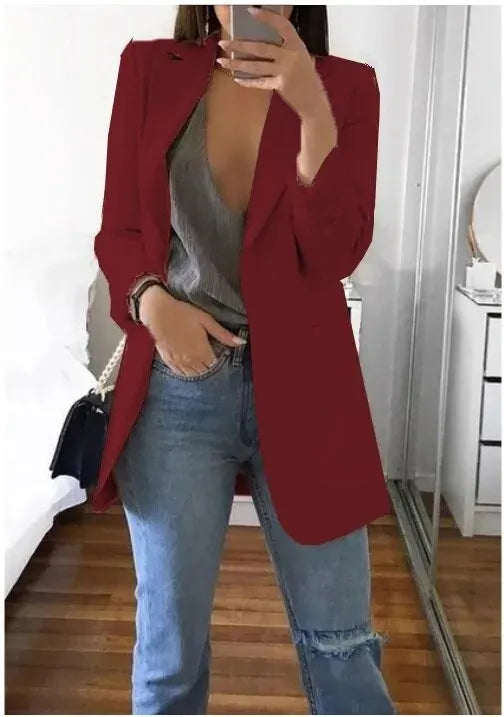 Plus Size Blazer Women Clothing Casual Cardigan Autumn Winter Overcoat Solid Large Topcoat Lapel Jacket Grace Fashion Outer Wear