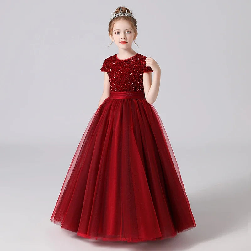 Sparkly Sequins Short Sleeves Flower Girl Dresses Tulle Kids Birthday Party Pageant Prom Gown Junior Bridesmaid-Dollar Bargains Online Shopping Australia