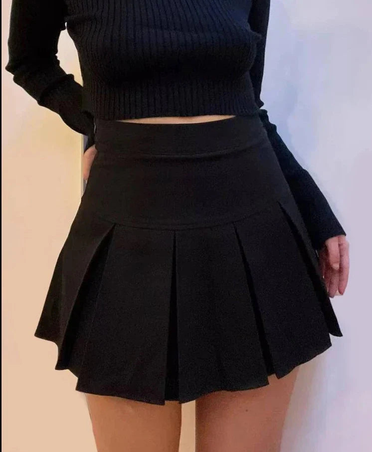 Vintage Gray Pleated Skirt Women Kawaii High Waist Mini Skirts Korean Fashion School Uniform Harajuku Streetwear Spring