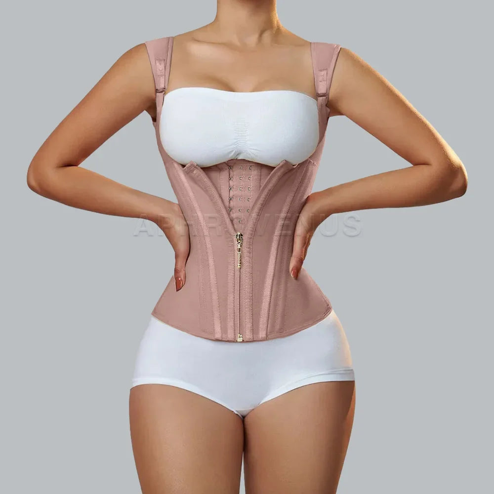 Women Double Compression Waist Trainer Corset with Bone Adjustable Zipper and Hook-eyes Flat Belly Body Shaper-Dollar Bargains Online Shopping Australia