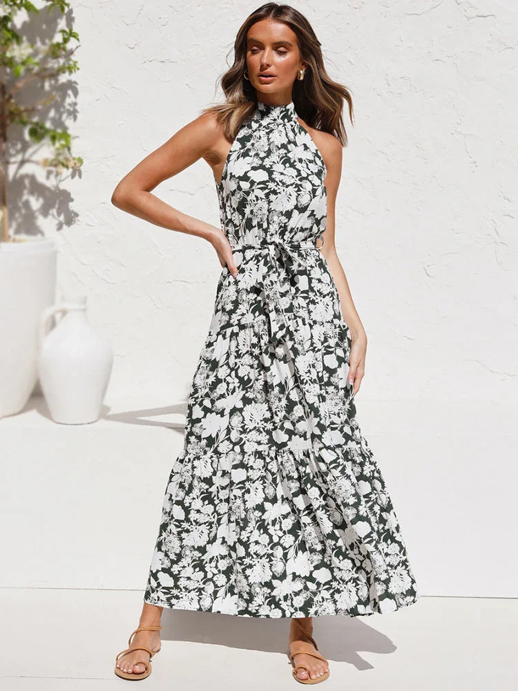 Summer Long Dress Polka Dot Casual Dresses Black Sexy Halter Strapless Sundress-Dollar Bargains Online Shopping Australia