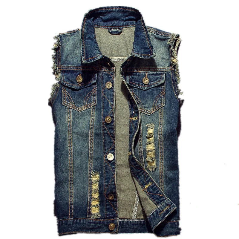 Men's Denim Vest Ripped Jean Plus Size 5XL Denim Vest Jacket Coats Waistcoat Men Sleeveless Jacket Male Tank