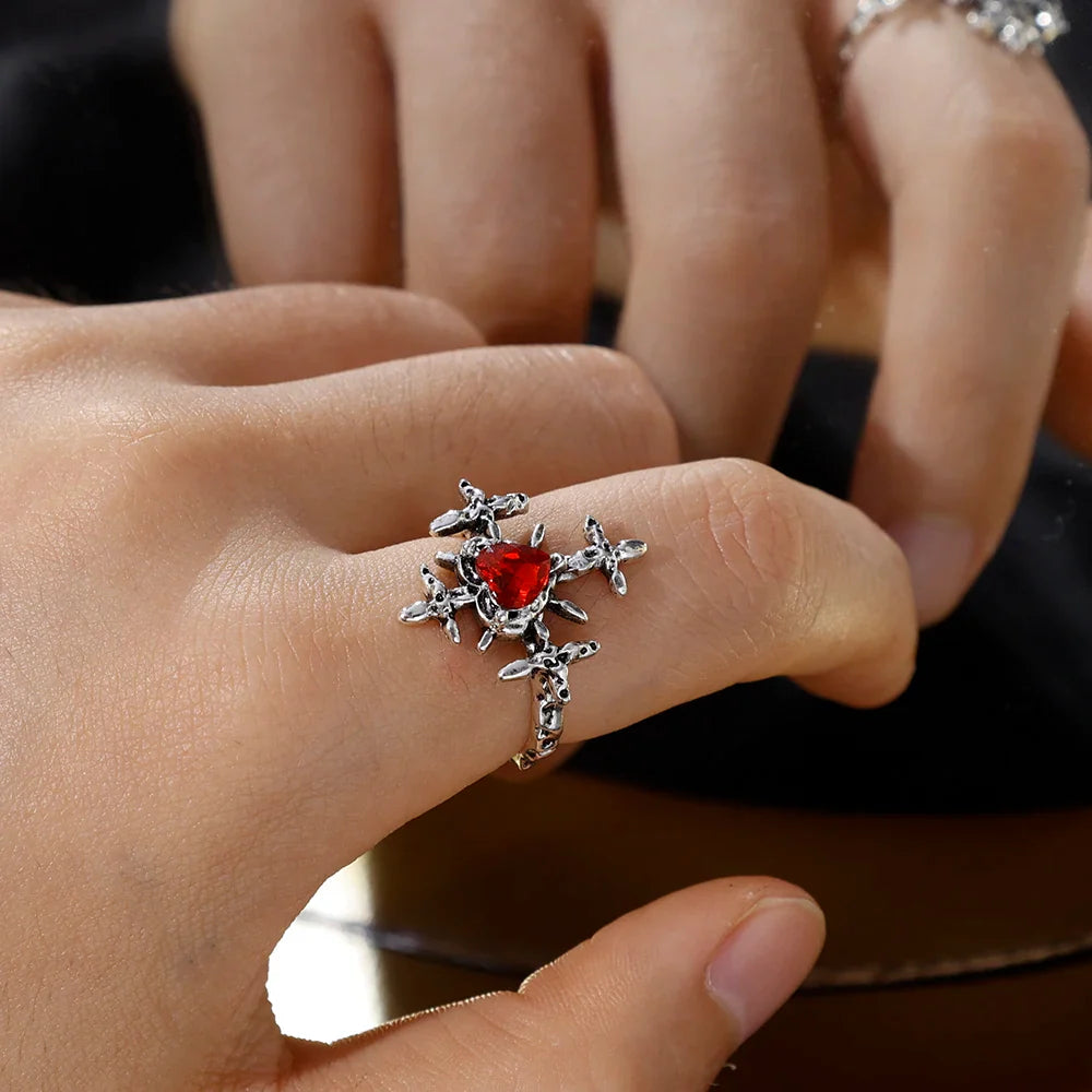 Women Ring Hip Hop Rings Personalized Dark Cross Opening Adjustable Ring Women Gothic Love Red Zirconia Party Jewellery-Dollar Bargains Online Shopping Australia