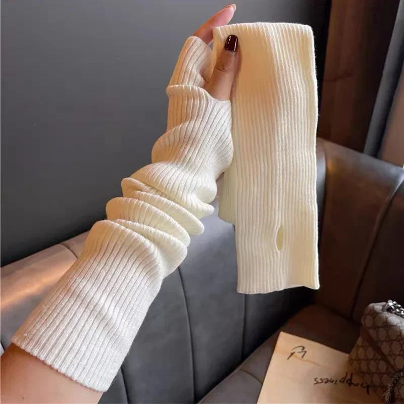 Knitted Long Fingerless Gloves Women Mitten Winter Y2K Solid Arm Warmer Sleeves Fashion Casual Soft Girls Clothes Punk Glove-Dollar Bargains Online Shopping Australia