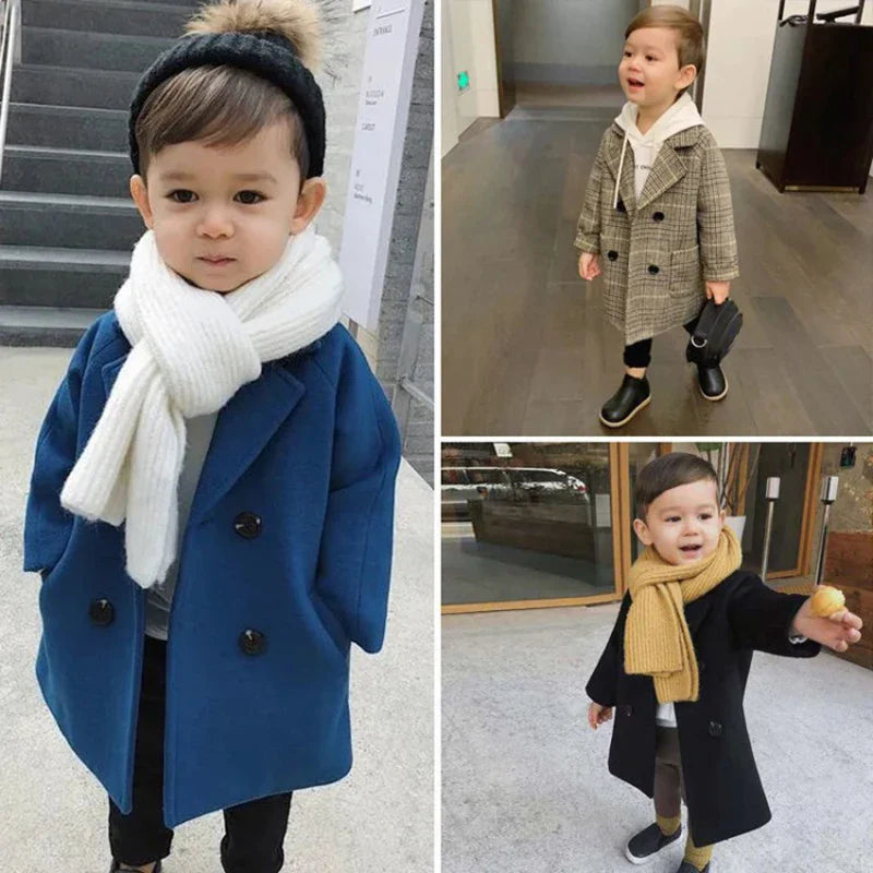 Jackets Child Girl Woolen Double-breasted Baby Trench Coat Lapel Autumn Kids Outerwear Winter Wool Overcoat-Dollar Bargains Online Shopping Australia