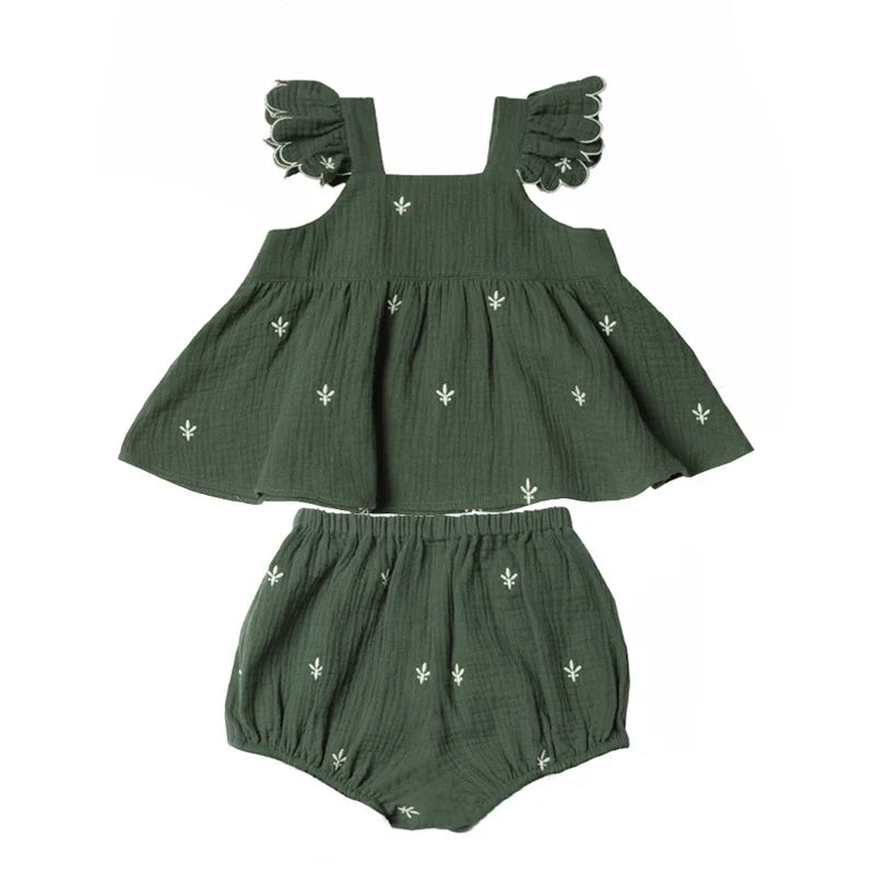 Summer Baby Girl Clothes Sets Organic Cotton Embroidery Infant Baby Girl Clothing-Dollar Bargains Online Shopping Australia