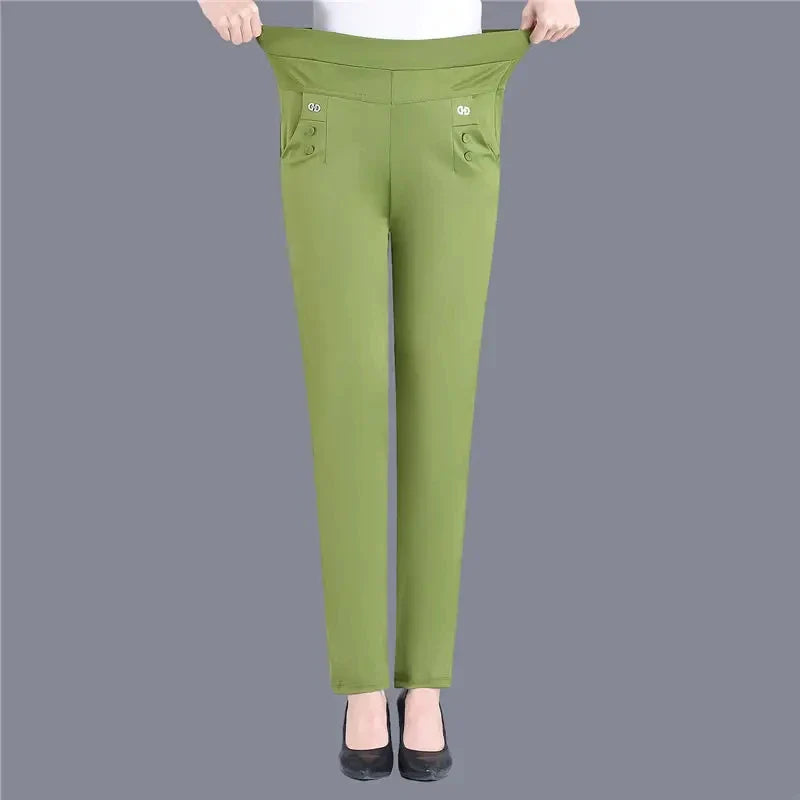 Women Thin Candy Colors Stretch Classic Pants Straight Trousers Mother Casual High Waist Pantalones Slim Ankle-Length Pants-Dollar Bargains Online Shopping Australia