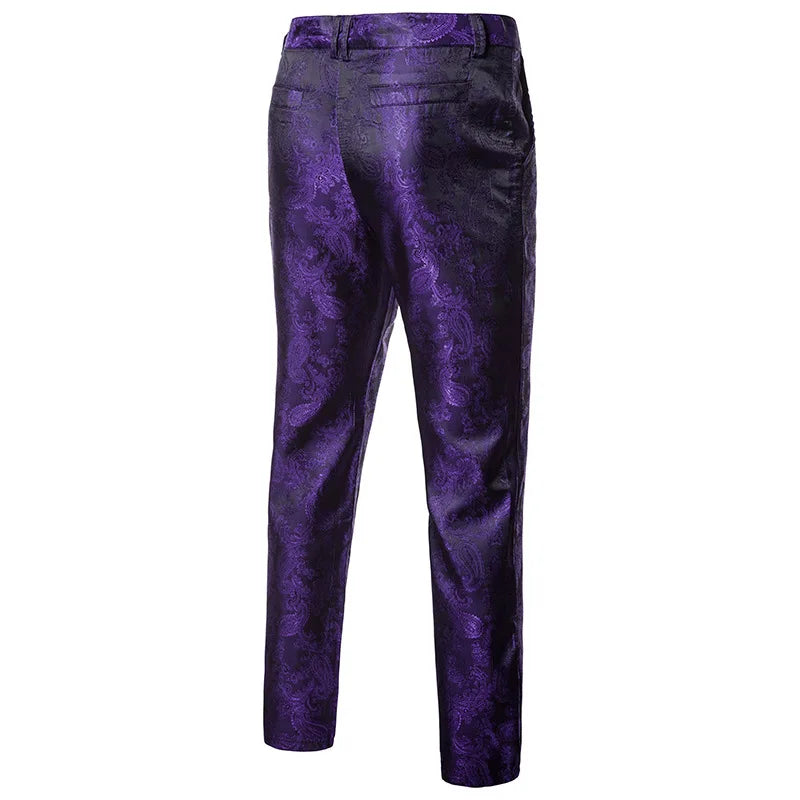 Spring Thin Purple Floral Suit Pants Men Wedding Party Dresses Pants Fashion Casual Trousers