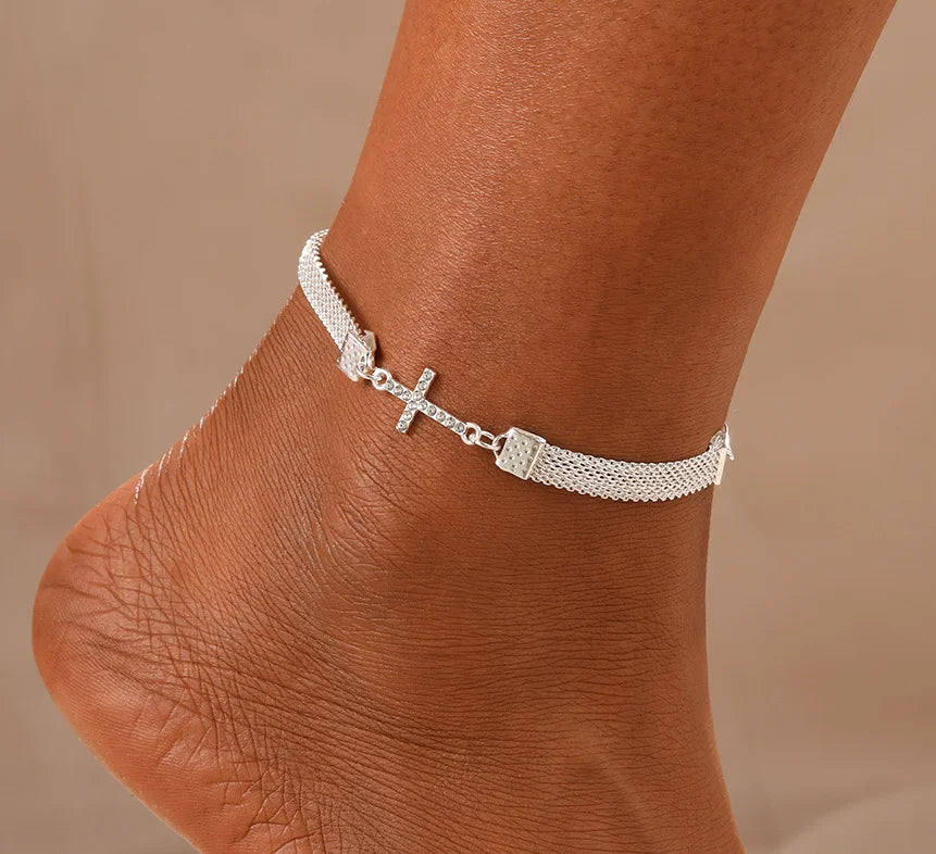 Fashion Rhinestone Double Heart Anklets for Women Silver Color Bling Hollow Out Love Foot Ankle Leg Bracelet Chain Ins Jewelry-Dollar Bargains Online Shopping Australia