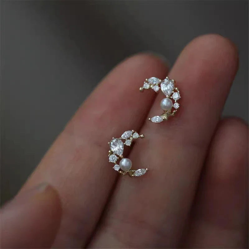 Planet Earrings Silver Color Piercing for Women Moon Star Crystal Zircon Ear Stud Earrings Tragus Cartilage Body Jewelry-Dollar Bargains Online Shopping Australia