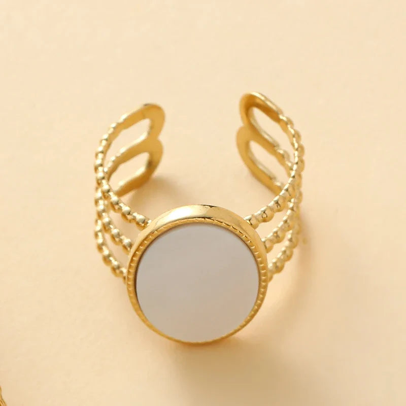 Luxury Natural Stone Ring For Woman Fashion Hollow Stainless Steel Ring Adjustable Wide Multilayer Open Ring Party Jewelry Gifts-Dollar Bargains Online Shopping Australia