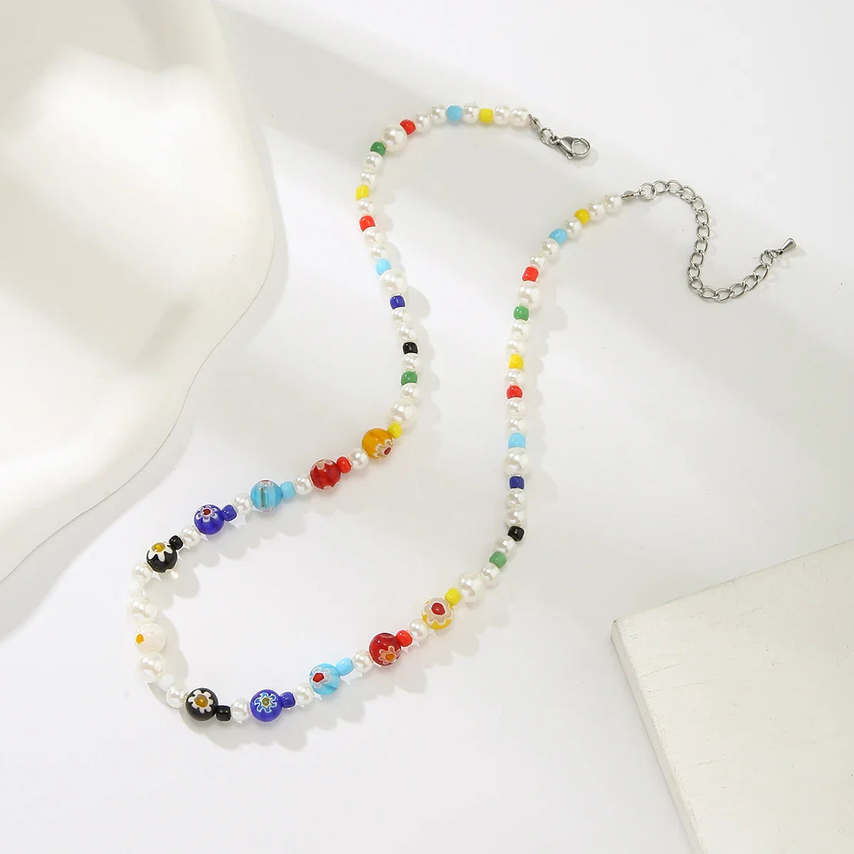 Imitation Pearl and Colorful Beads Short Choker Necklace for Men Trendy Beaded Chains