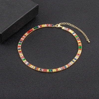 Classic Colorful Tennis Necklace Rectangular Full Zircon Neck Jewelry Adjustable Wedding Party Gift-Dollar Bargains Online Shopping Australia