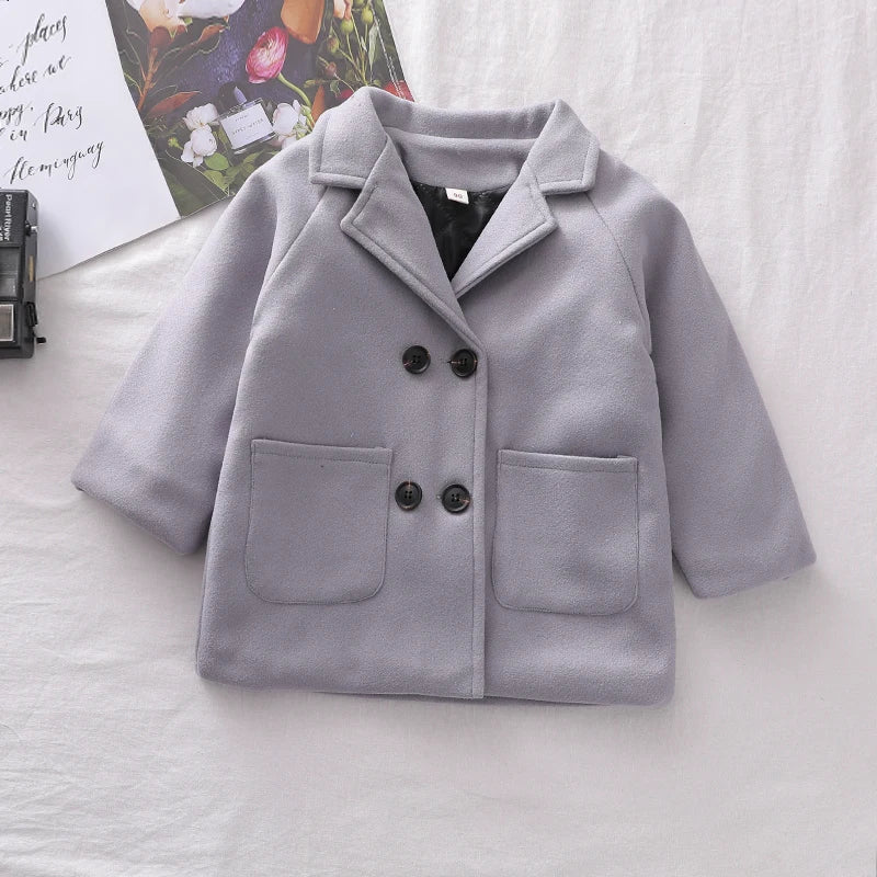 Jackets Child Girl Woolen Double-breasted Baby Trench Coat Lapel Autumn Kids Outerwear Winter Wool Overcoat-Dollar Bargains Online Shopping Australia