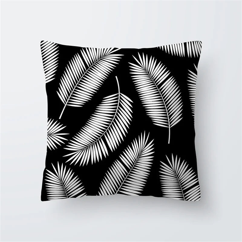 Black White Leaf Plant Pillow Cover Tropical  Throw  Cushion  Sofa Car Home Decor