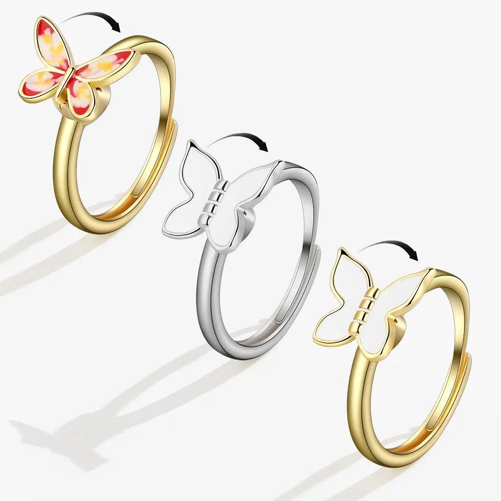 Fidget Spinner Ring Anxiety for Women Multiple Crystal Flower Eye Butterfly Animal Ring Rotate Anti Stress Wedding Jewerly-Dollar Bargains Online Shopping Australia