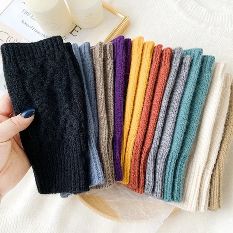 Half Finger Gloves for Women Winter Soft Warm Wool Knitting Arm Gloves Soft Warm Half Finger Handschoenen Unisex Mitten-Dollar Bargains Online Shopping Australia