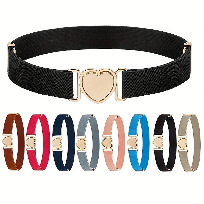 Heart Buckle Elastic Belt Candy Color No Buckle Stretch Belt Adjustable Invisible Belts For Girls