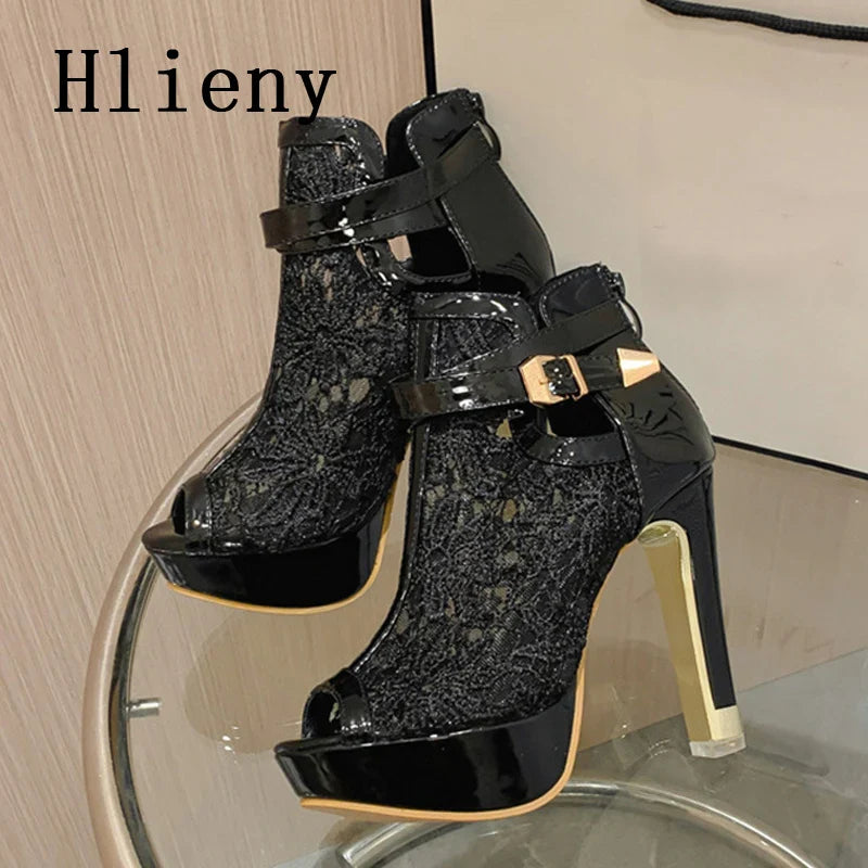Mesh Fabric Platform High Heels Boots Sandals Women Peep Toe Nightclub Party Stiletto Female Shoes-Dollar Bargains Online Shopping Australia