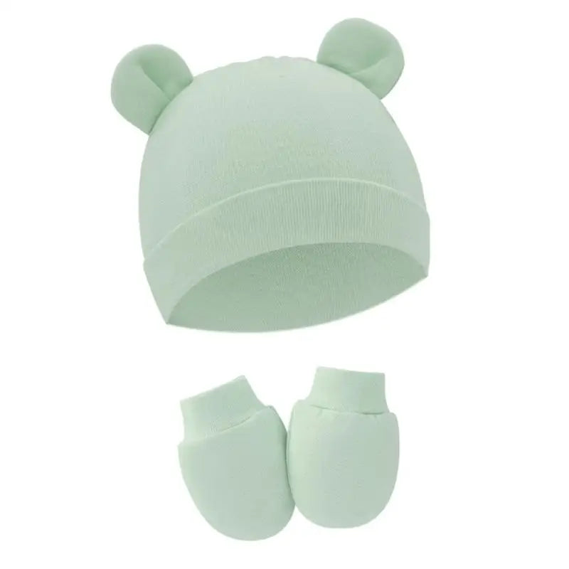 Newborn Cotton Hospital Hat Mittens Baby Beanie Solid Infant Baby Hats with Ear & No Scratch Mitten Soft Gloves Gift-Dollar Bargains Online Shopping Australia