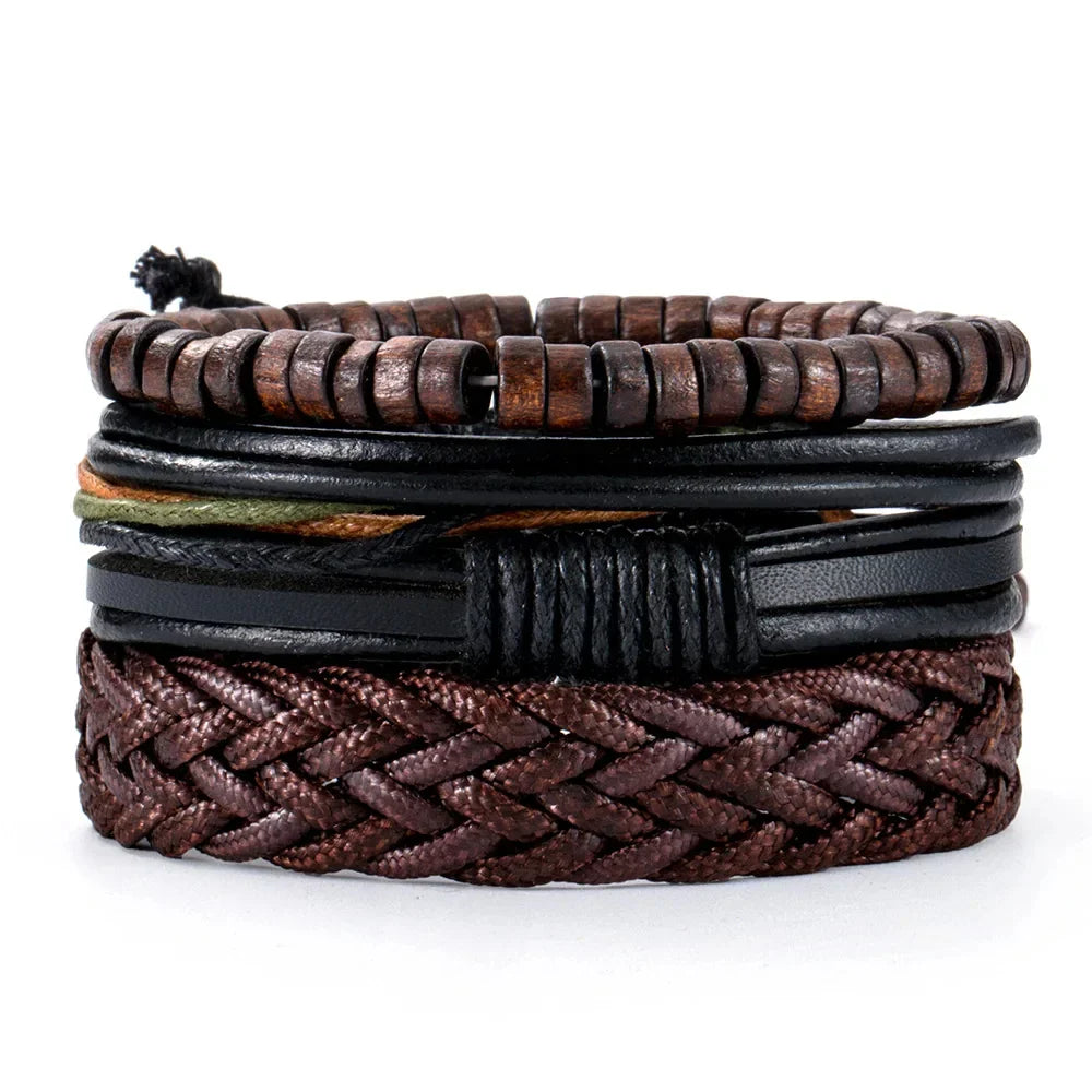 Trendy Compass Man Leather Bracelets set Black Hand Woven Bracelet for Men 4pcs/set DIY Male Jewelry Gift New Pulsera Hombre-Dollar Bargains Online Shopping Australia