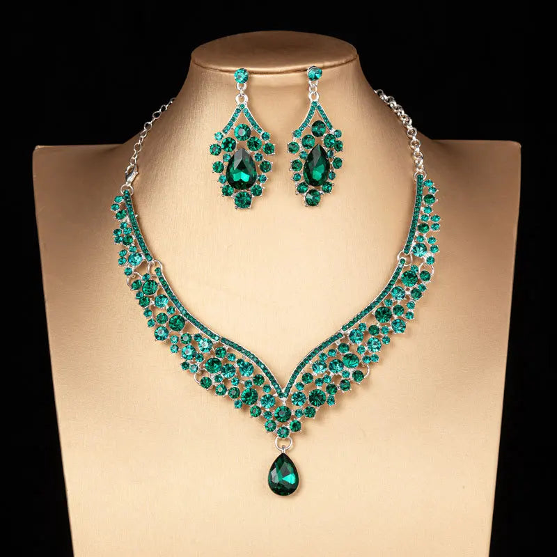 Luxury Crystal AB Color Choker Necklace Earrings Set Rhinestone Bridal Jewelry Sets for Bride Wedding Party Costume-Dollar Bargains Online Shopping Australia