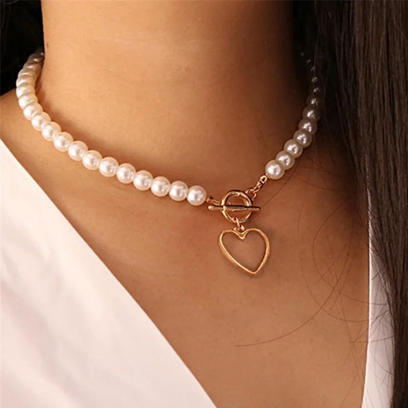 Goth Pearl Choker Necklace Gold Color Lasso Pendants Women Jewelry On The Neck Chain Beads Necklace Chocker Collar For Girl Kpop