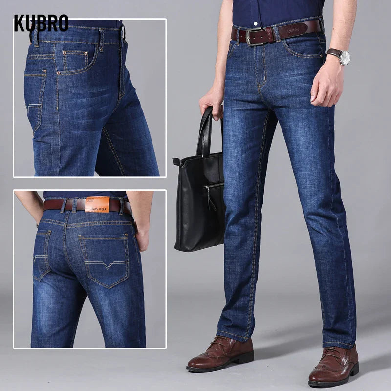 Men's Jeans Summer Thin Pants Straight Blue Jean Baggy Casual Work Denim Pant High Elasticity Wide Leg Business Male-Dollar Bargains Online Shopping Australia