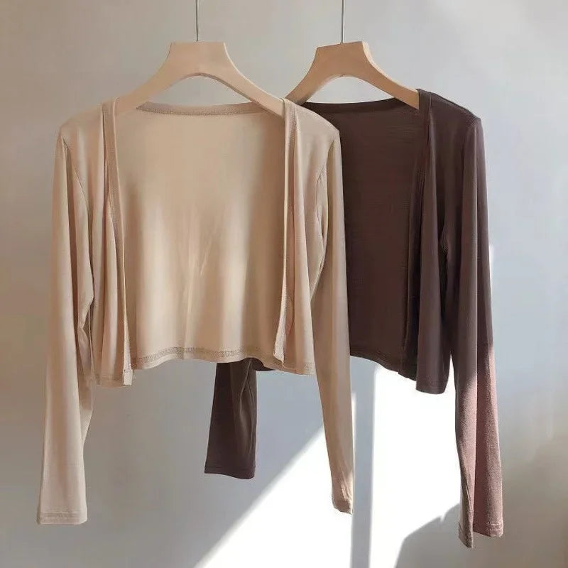 Shrugs Women Solid Breathable Sun Shading Bolero Shirt Tops Cardigans Korean Style Female All-match Shawl Modal Chic Tops