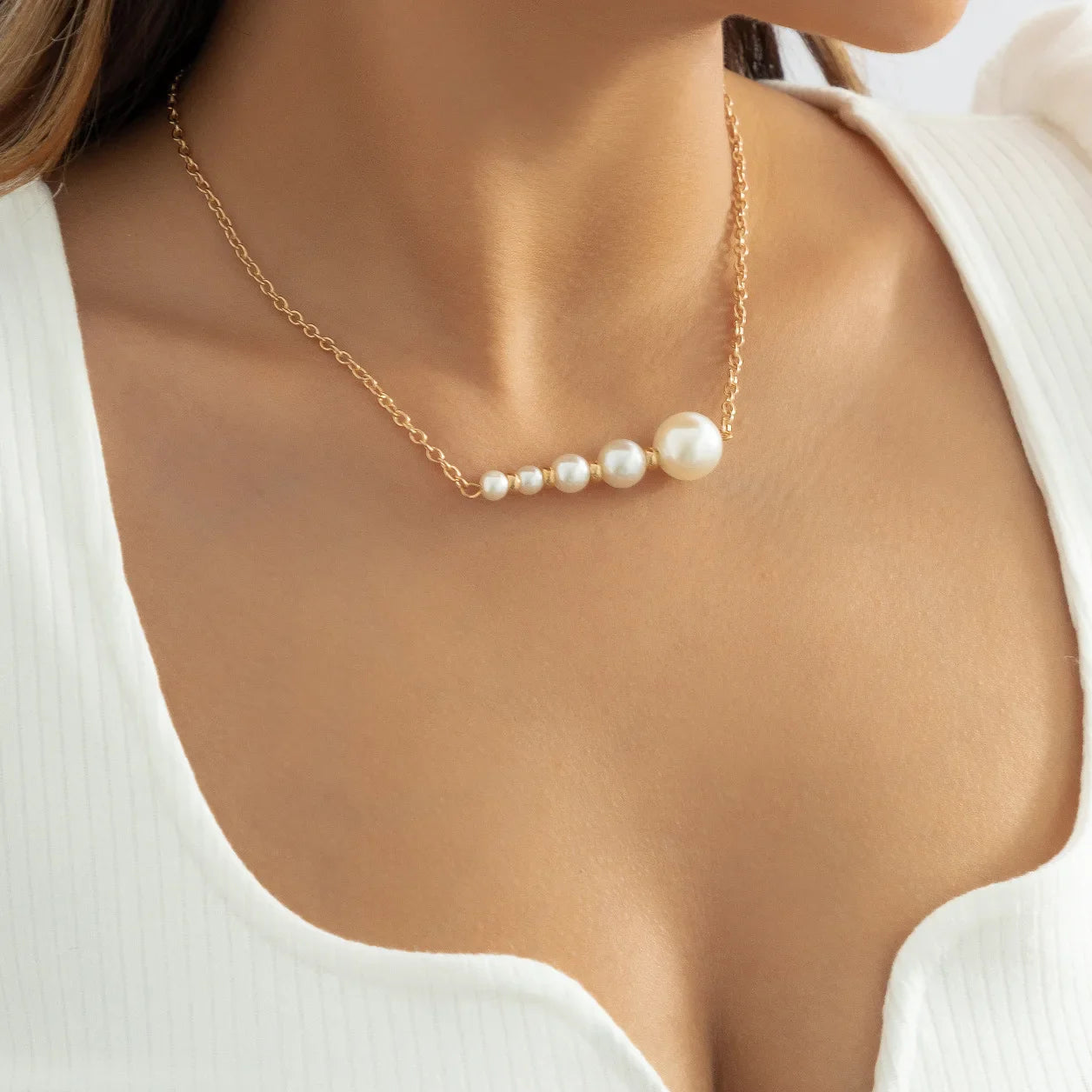 Elegant Jewelry Wedding Big Pearl Necklace For Women Fashion Imitation Pearl Green Rose Color Stone Choker Necklace-Dollar Bargains Online Shopping Australia
