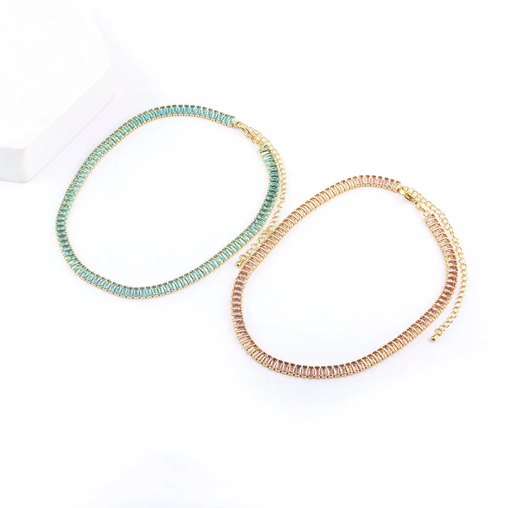 Classic Colorful Tennis Necklace Rectangular Full Zircon Neck Jewelry Adjustable Wedding Party Gift-Dollar Bargains Online Shopping Australia