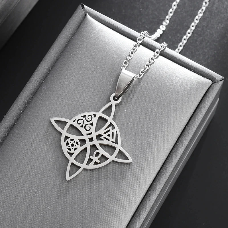 Witch Knot Necklace Stainless Steel Magic Knot Pagan Witchcraft Symbols Pendant Celtic Knot Necklace Jewelry Gifts for Women-Dollar Bargains Online Shopping Australia