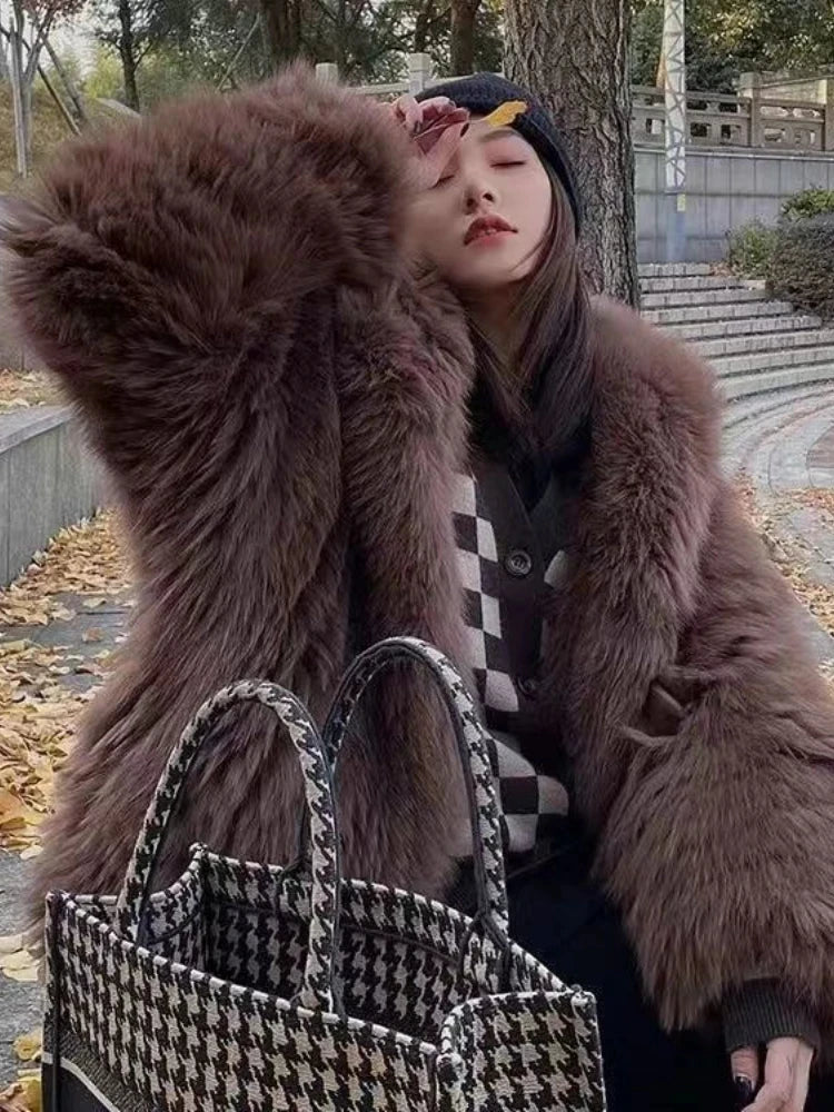 Winter Jackets Faux Fur Coat Women Korean Coat Hooded Fur Jacket-Dollar Bargains Online Shopping Australia