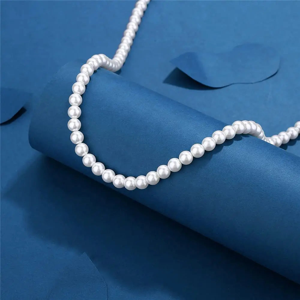 Pearl Necklace Men Simple Handmade Strand Bead Necklace  Men Jewelry