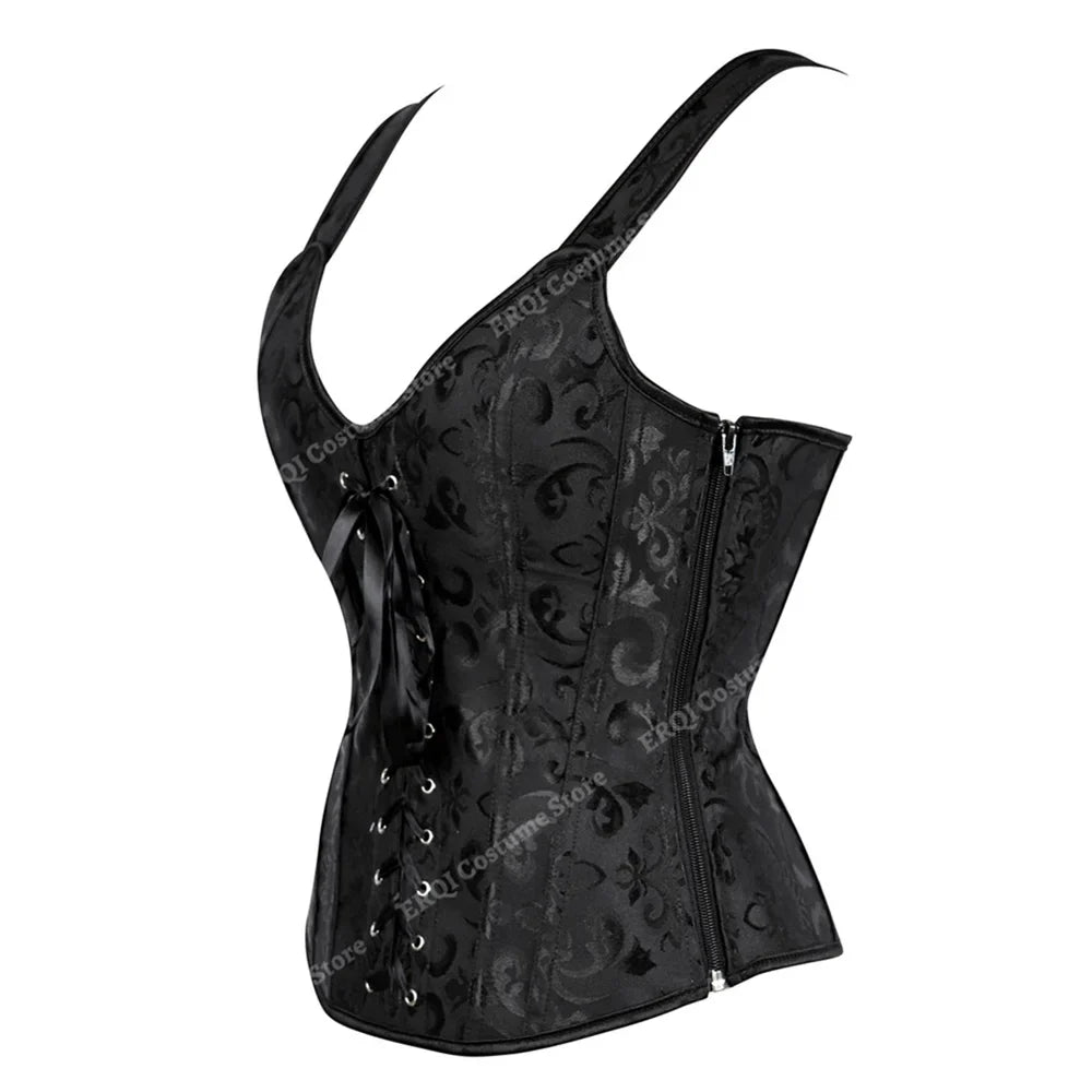 Steampunk Corset with Cup Lingerie Zipper Side Straps Overbust Corset Waist Trainer Bustier Plus Size-Dollar Bargains Online Shopping Australia